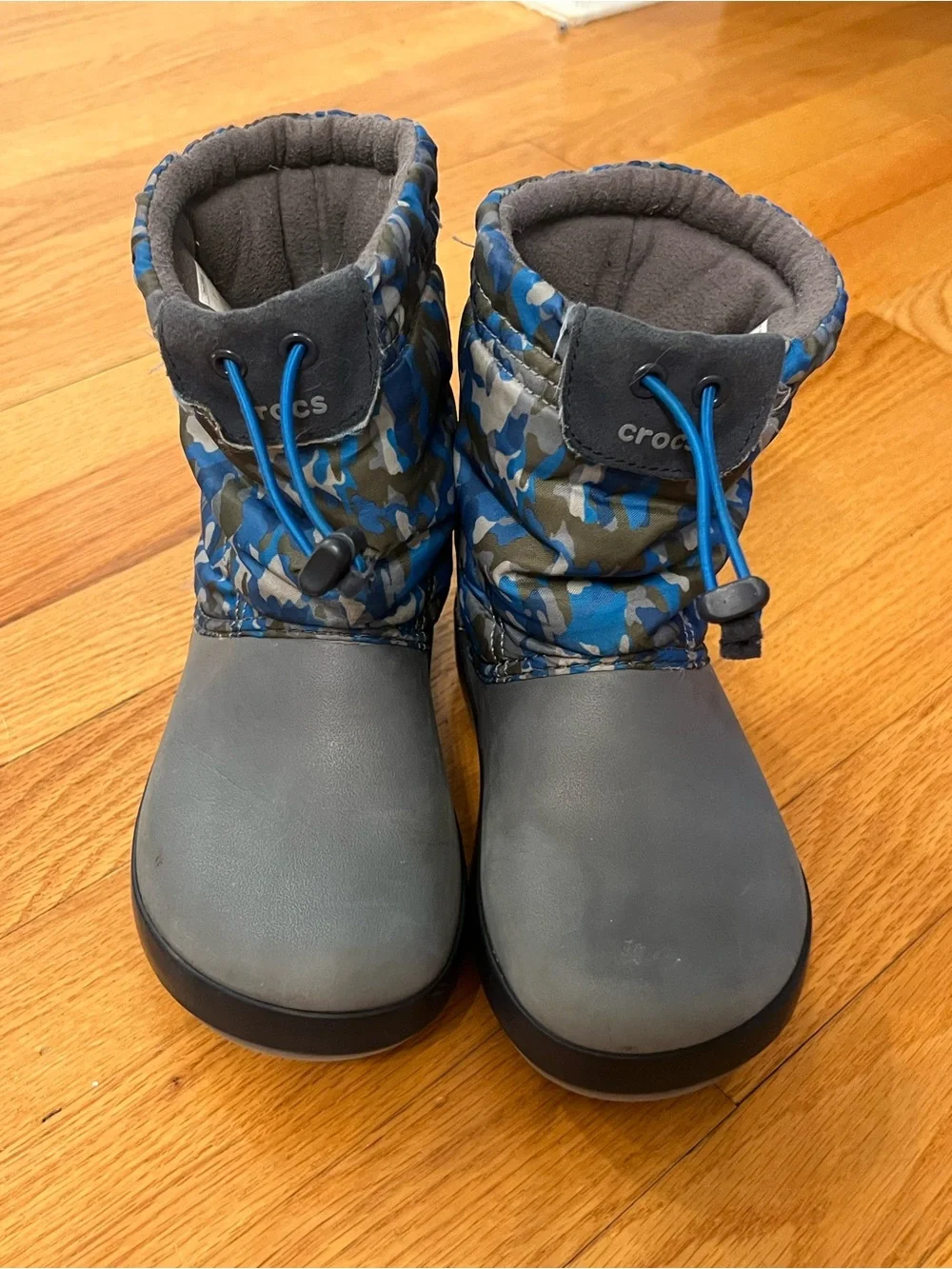 CROCS Kids Blue & Gray Camo Insulated Rain snow Boots